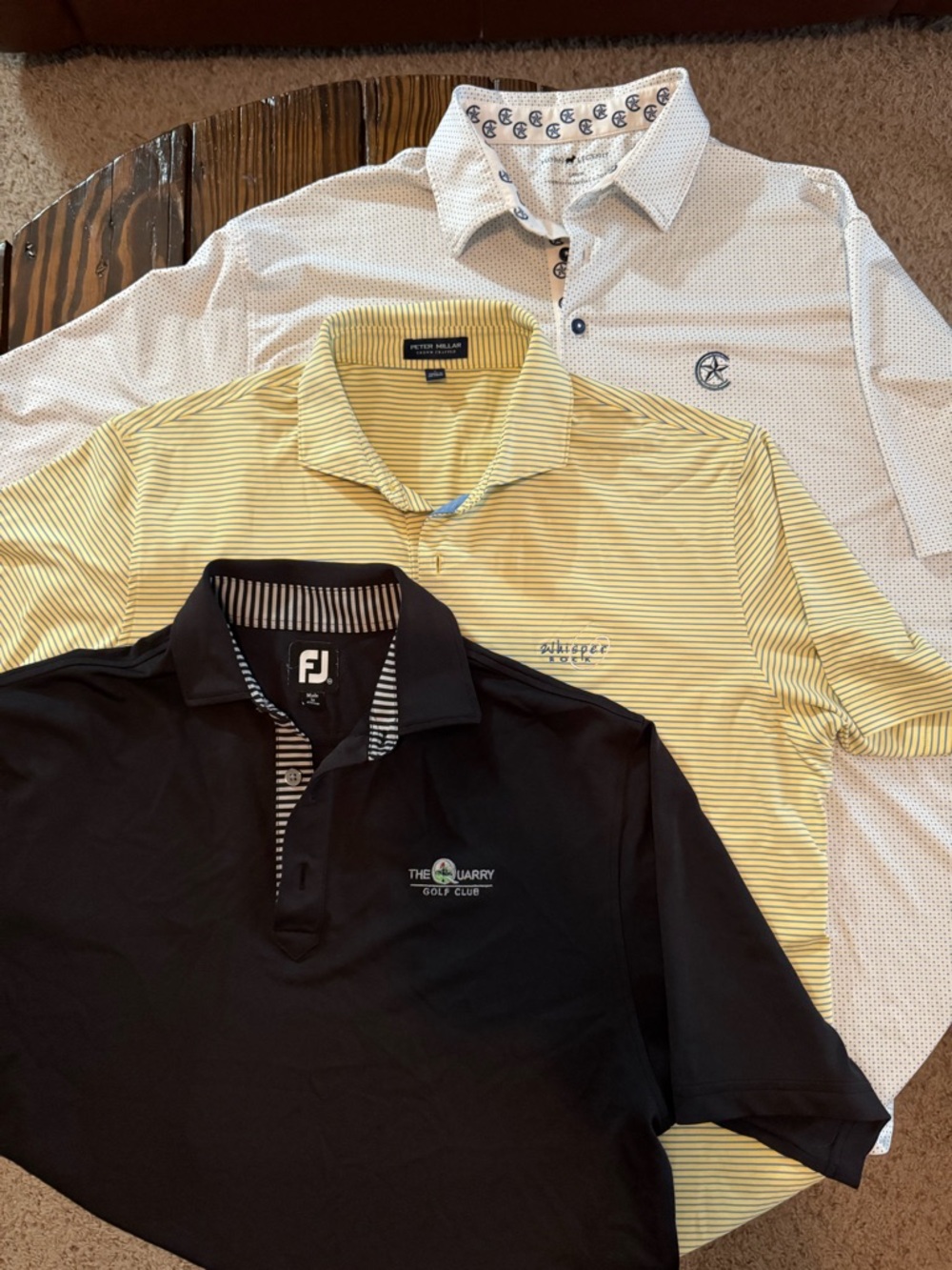 Golf club Polos Peter Millar Horn Legend Footjoy. Size Large x2 and Medium x1
